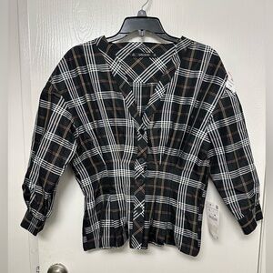 Zara NWT Basic Multicolor Plaid Button up Top